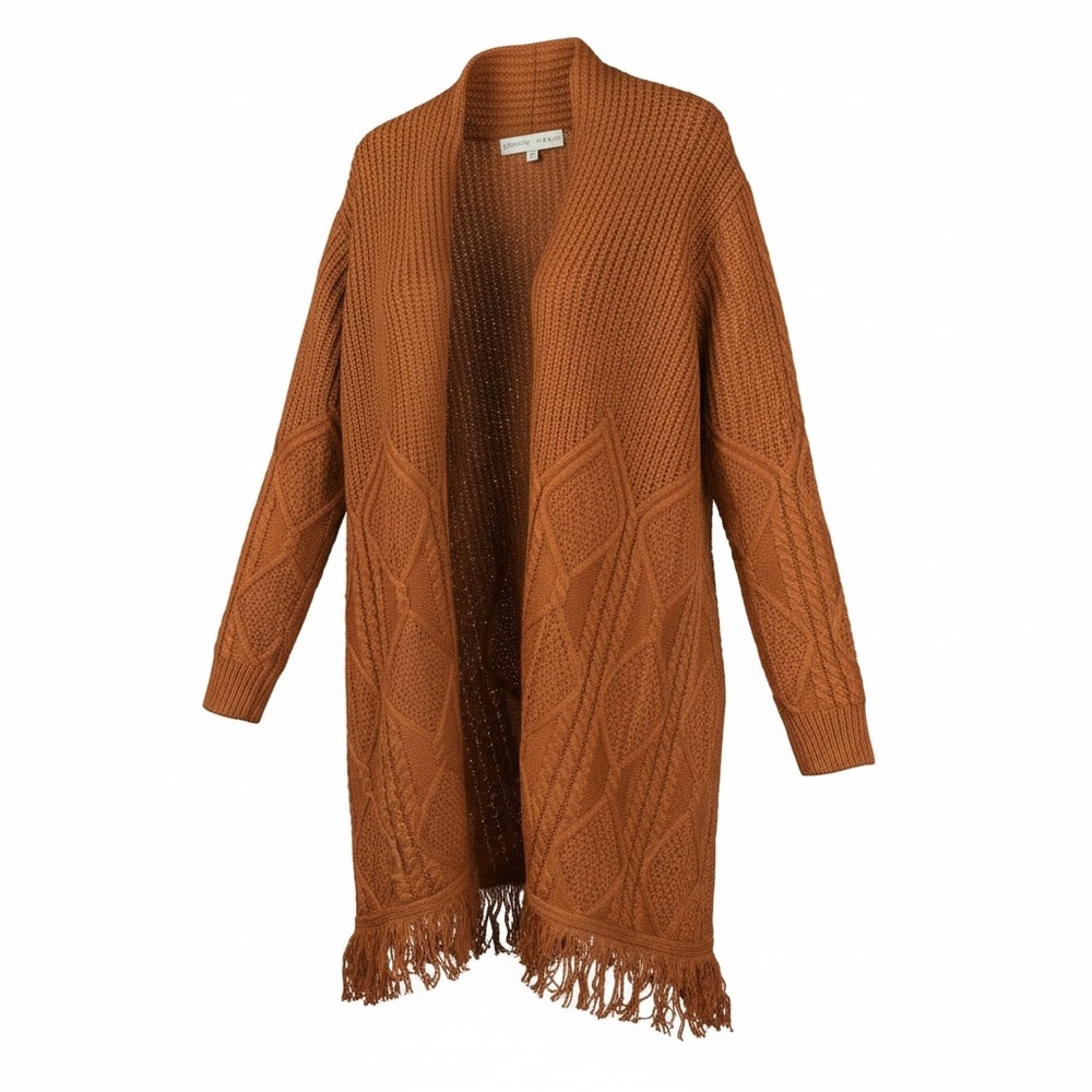 Absolutely Famous Rust Fringe Cardigan Sweater